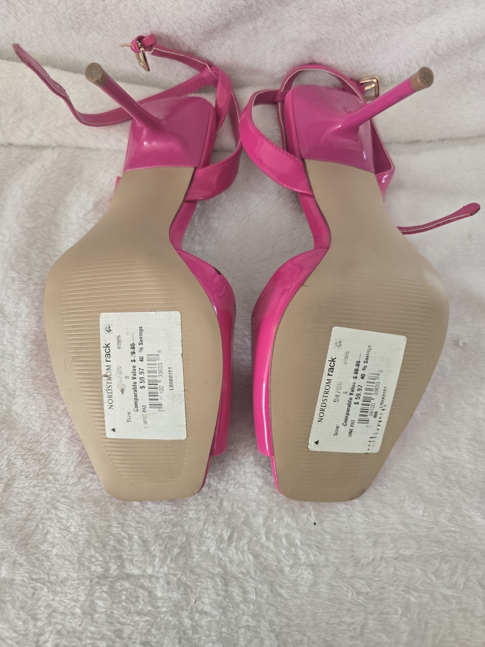 Steve Madden Women's Hot Pink Patent Ankle-Strap Sandals Size 8 - Picture 7 of 8
